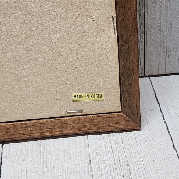 Vtg Framed Mountain Canyon Painted Glass Mirror Art Background 13"x10.5" Korea - Picture 8 of 10